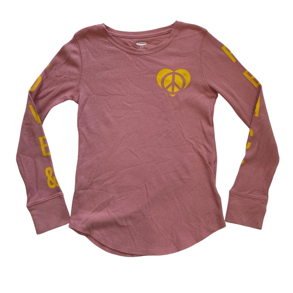 Old Navy Peace Love Waffle Knit Long Sleeve Tee, 60% Cotton, Girl's Medium